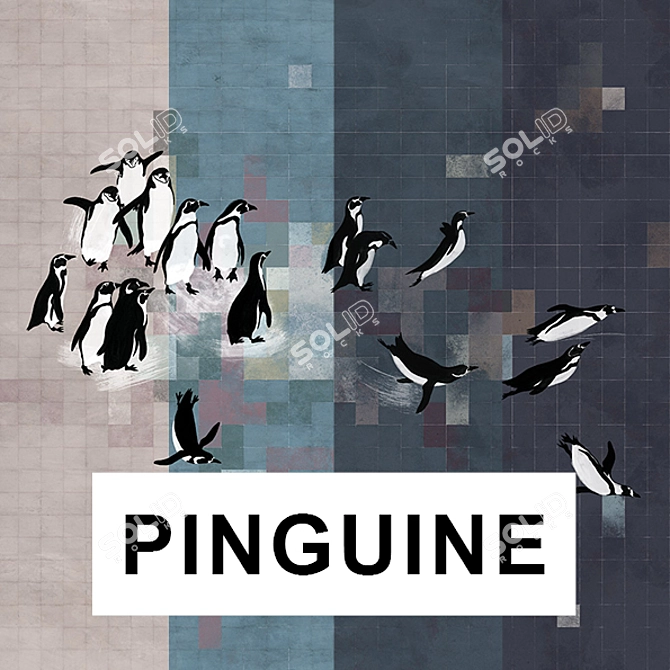 Playful Penguins: Vinyl Wallpaper Collection 3D model image 2