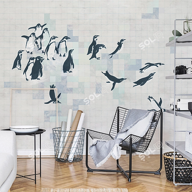 Playful Penguins: Vinyl Wallpaper Collection 3D model image 4