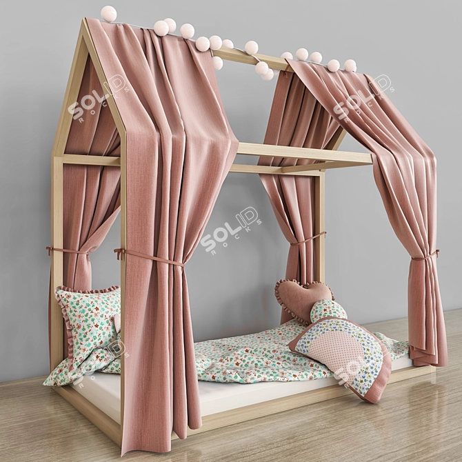 Kids Dream Bed with Pillows 3D model image 2