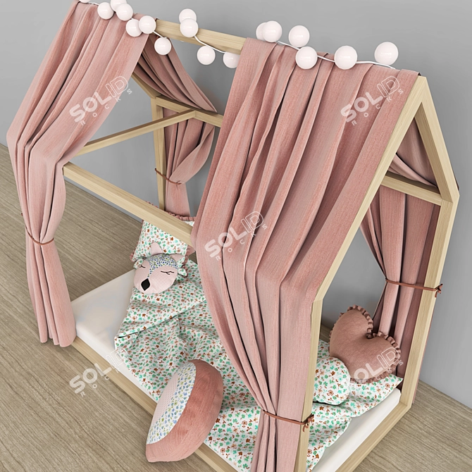 Kids Dream Bed with Pillows 3D model image 4