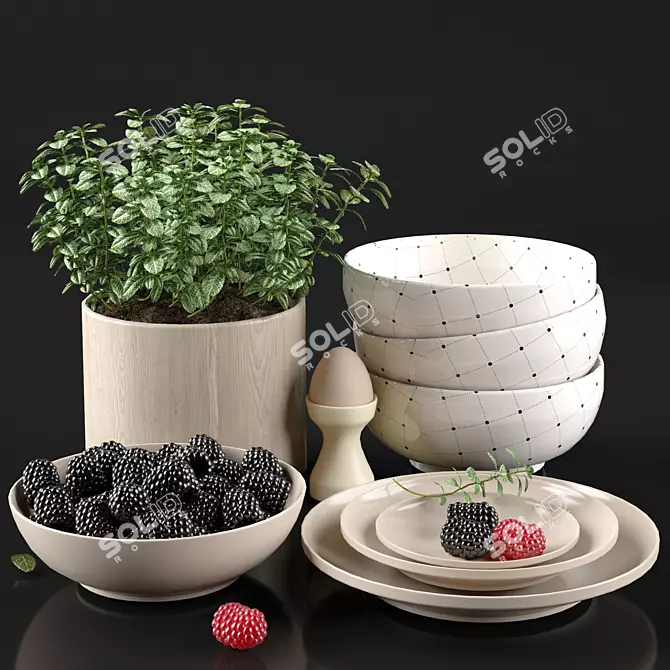 Elegant Dining: Modern Dish Set 3D model image 1