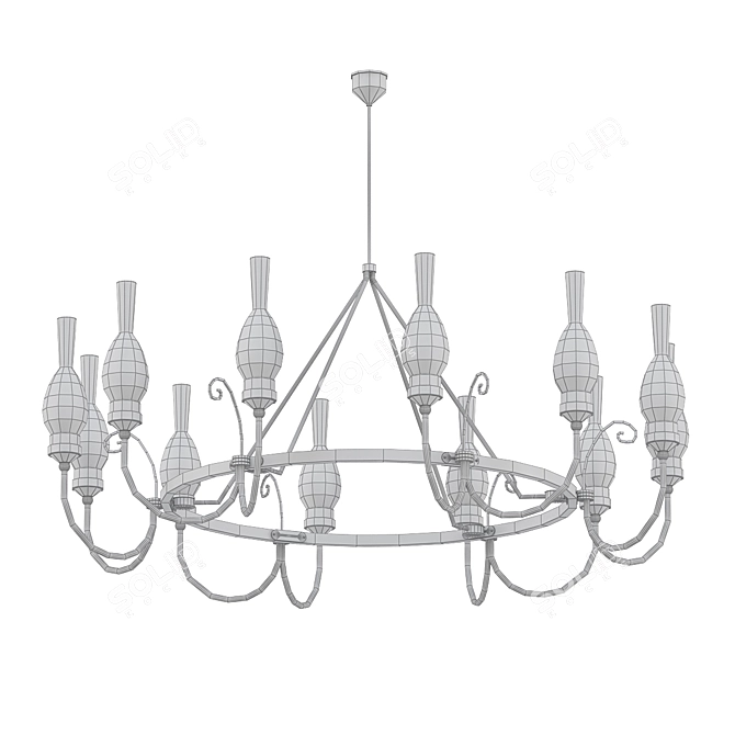 Italian Brass & Glass Chandelier 3D model image 2