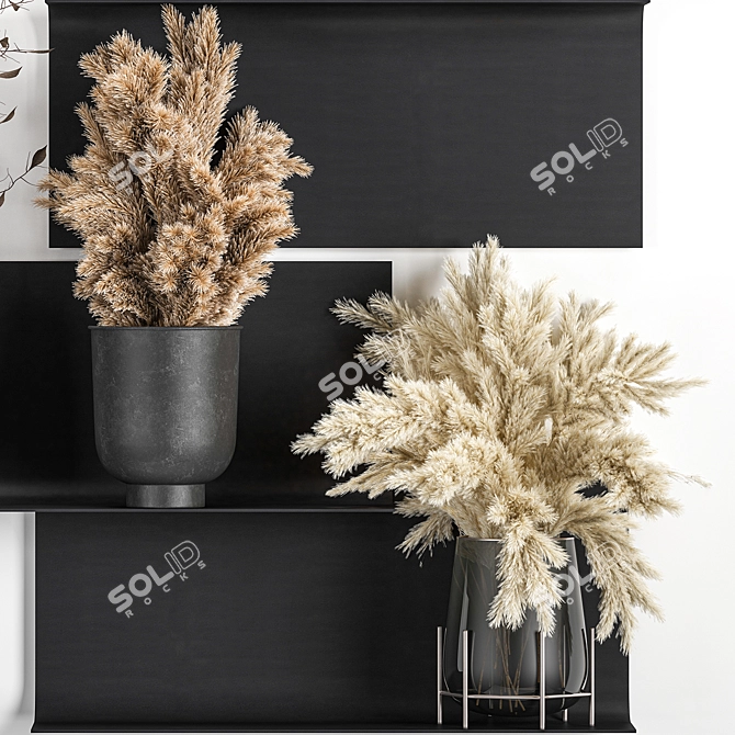 Rustic Reed Bouquet & Iron Planter 3D model image 3