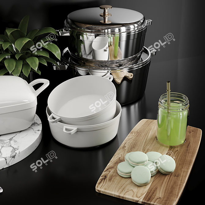 Sleek Kitchen Essentials Set 3D model image 5