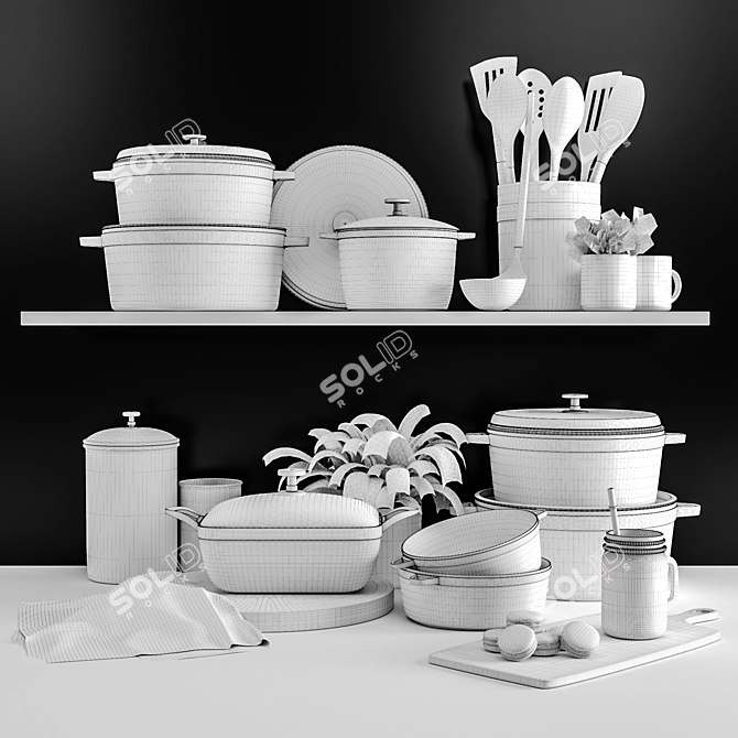 Sleek Kitchen Essentials Set 3D model image 6