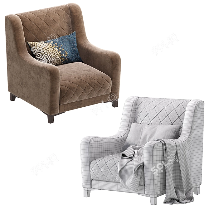 Elegant Velvet Armchair 3D model image 7