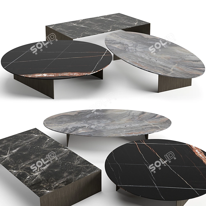 Elegant Marble Coffee Table Set 3D model image 1