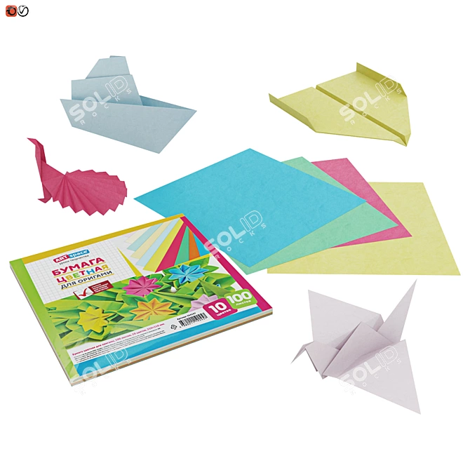 Creative Origami Set: Colorful Paper & 4 Figurines 3D model image 1