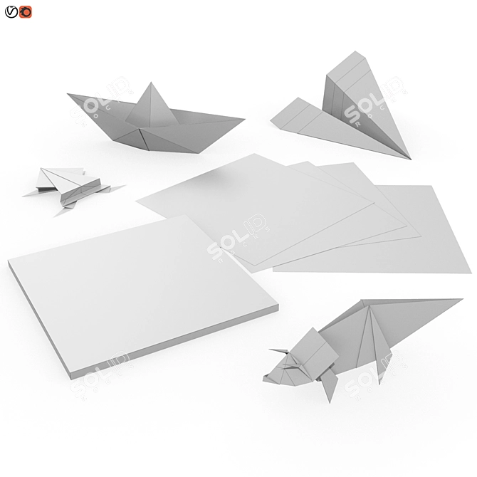 Colorful Origami Set: 4 Paper Figures 3D model image 2