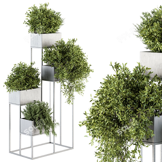 Modern Silver Plant Stand Set 3D model image 1