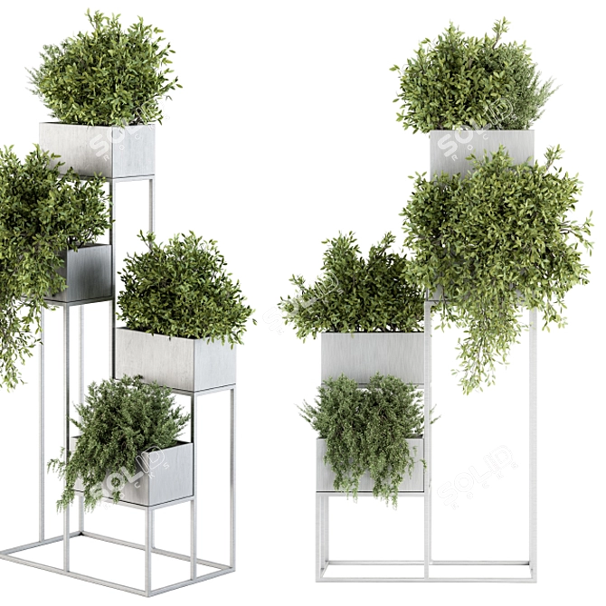 Modern Silver Plant Stand Set 3D model image 2