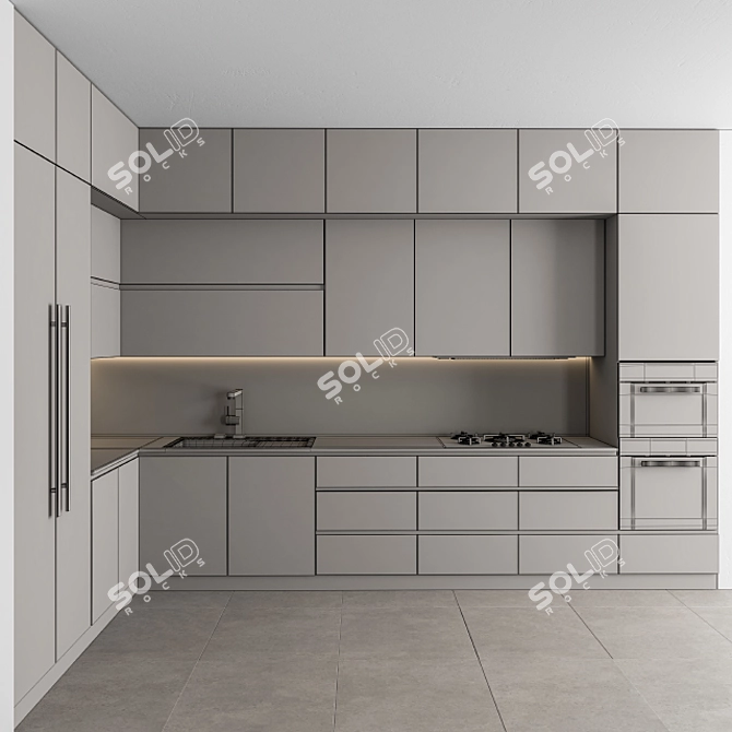 Sleek Gray and Black Kitchen 3D model image 4