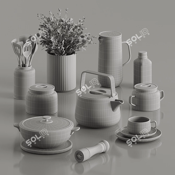 Floral Kitchen Decor Set 3D model image 5