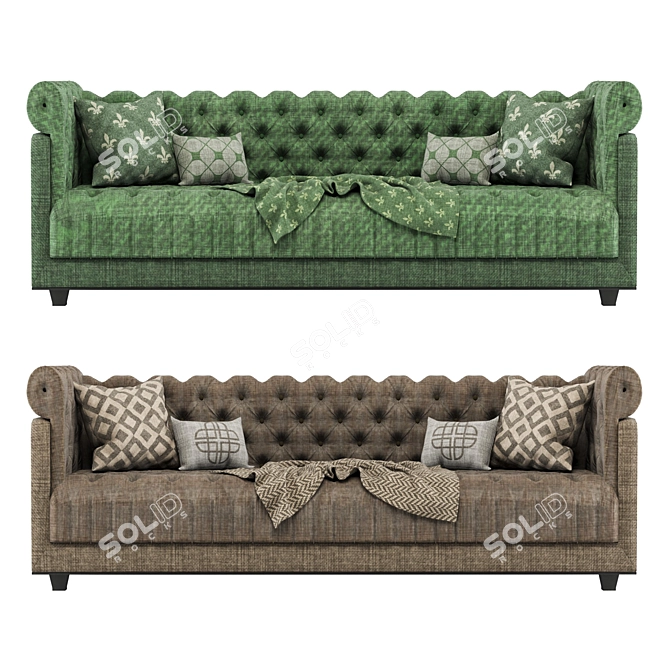 Classic Chester Sofa: Brown & Green | PBR Textured | 3D Model 3D model image 1