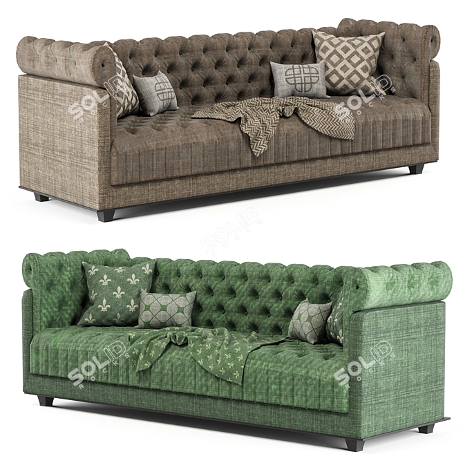 Classic Chester Sofa: Brown & Green | PBR Textured | 3D Model 3D model image 2