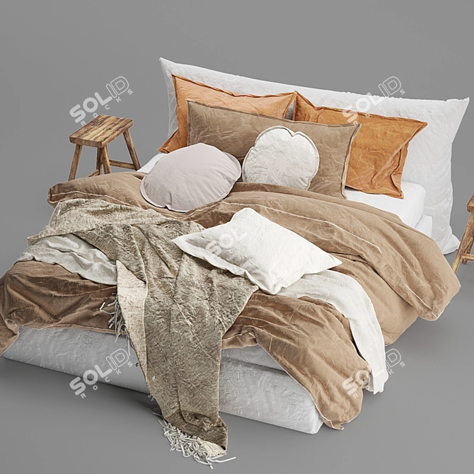 Elegant Flax Linen Bed by Hale Mercantile 3D model image 3
