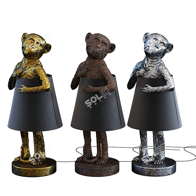 Adorable Monkey Trio: Brown, Gold, and Silver Table Lamp Set 3D model image 1