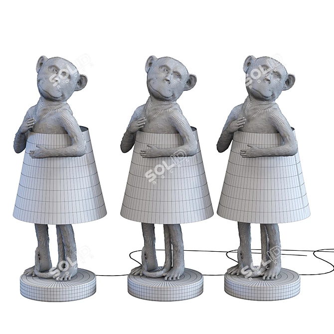 Adorable Monkey Trio: Brown, Gold, and Silver Table Lamp Set 3D model image 3