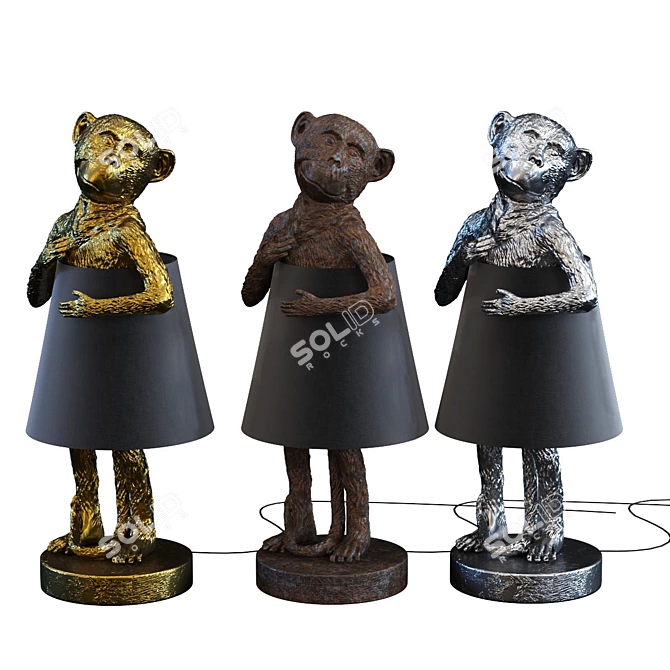 Adorable Monkey Trio: Brown, Gold, and Silver Table Lamp Set 3D model image 4