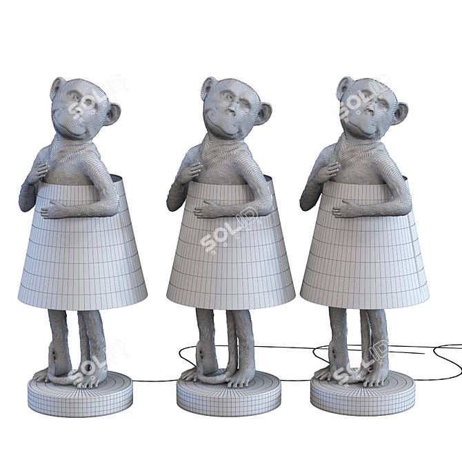 Adorable Monkey Trio: Brown, Gold, and Silver Table Lamp Set 3D model image 6