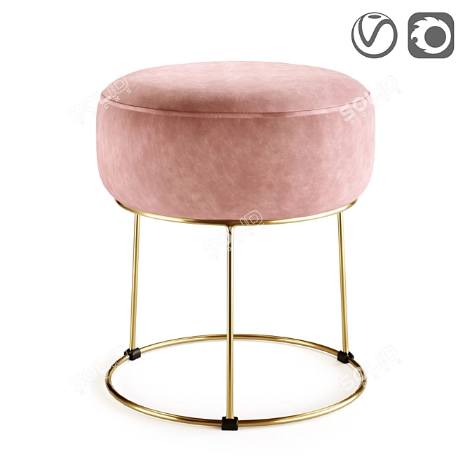 Velvet Gold Pouf, Luxore 3D model image 1