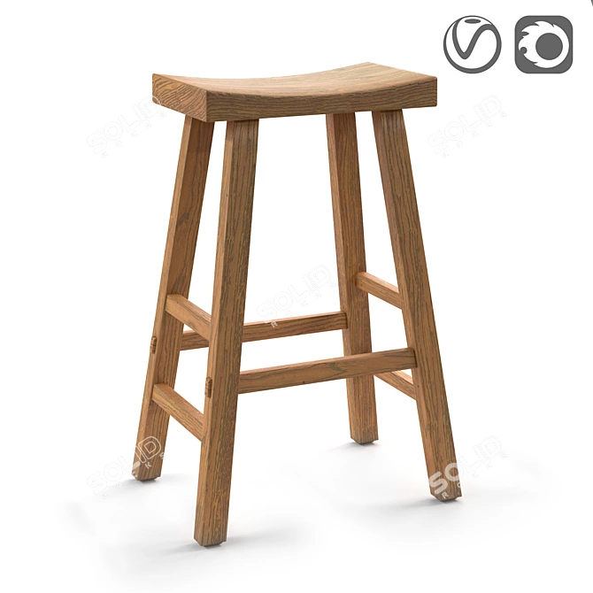 Asayo Solid Elm Bar Stool: Asian-Inspired, Natural Finish 3D model image 1