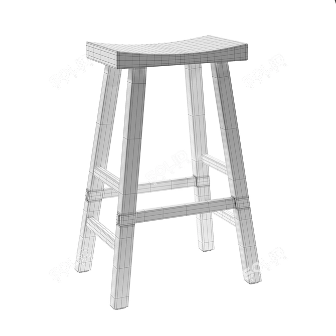 Asayo Solid Elm Bar Stool: Asian-Inspired, Natural Finish 3D model image 2