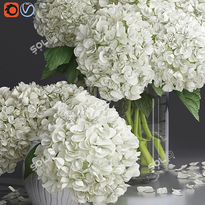Elegant White Hydrangea and Peony Twig Vases 3D model image 3