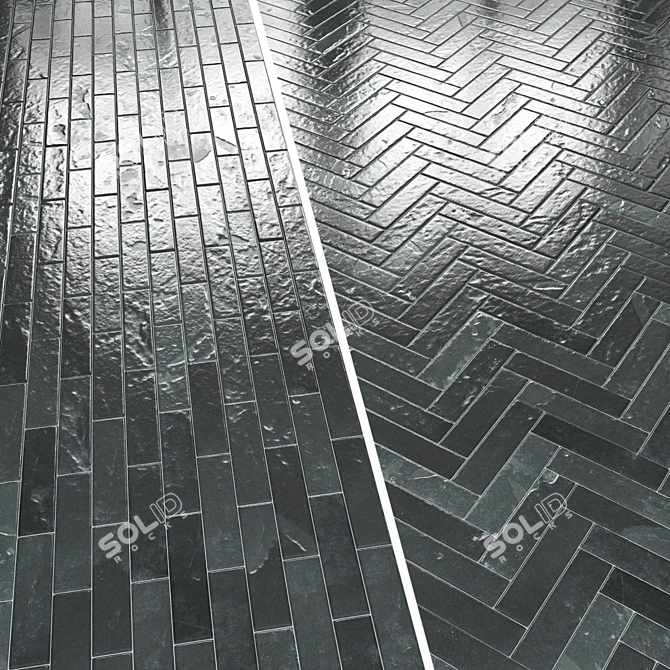 Slate Tile Patterns: Herringbone & Running Bond 3D model image 8