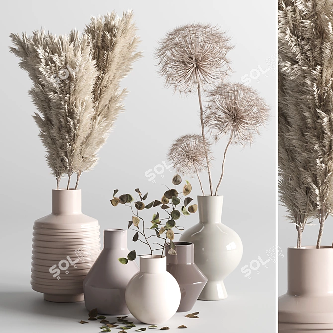 Concrete Pampas Bouquet Vase 3D model image 1