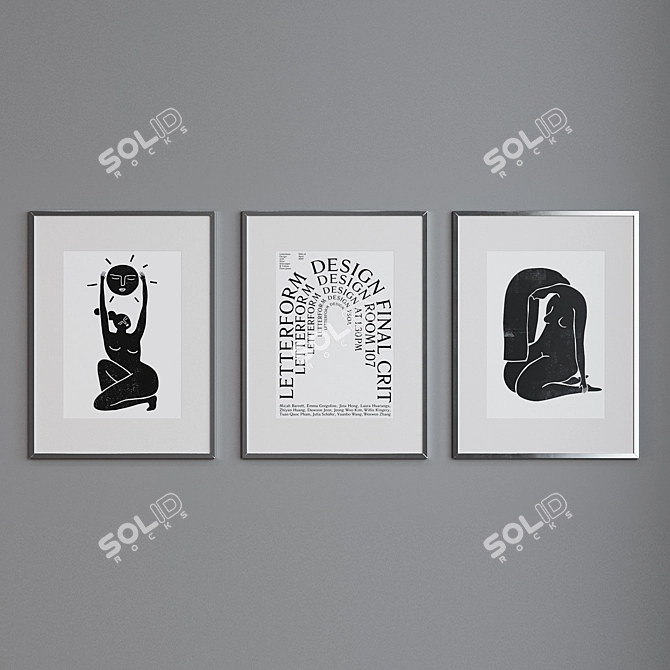 Modern Abstract 3-Piece Picture Frame Set 3D model image 9