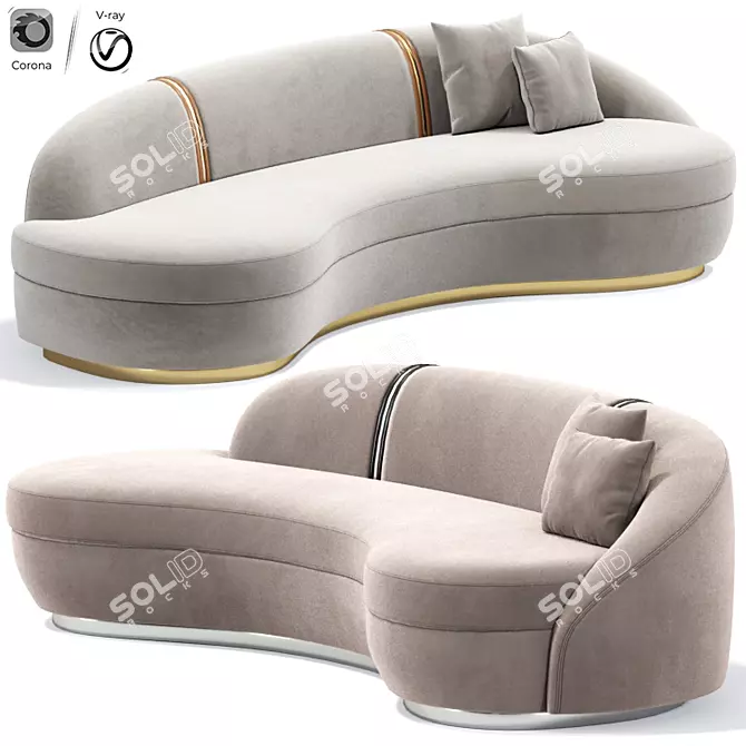 Otuim Long Curved Sofa: Sleek Design for Ultimate Comfort 3D model image 1