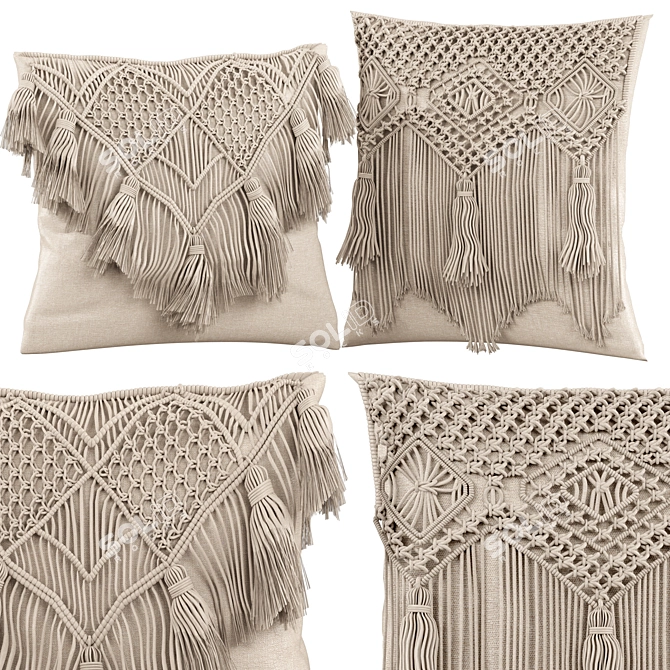 Boho Macrame Cushion 3D model image 1