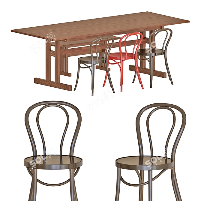 Modern Gray-Brown Dining Set with Chairs 3D model image 1