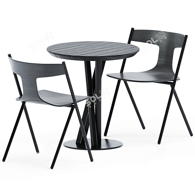 Modern Scandinavian Dining Set: Niels Table D70 & Wooden Chair Quadra 3D model image 1