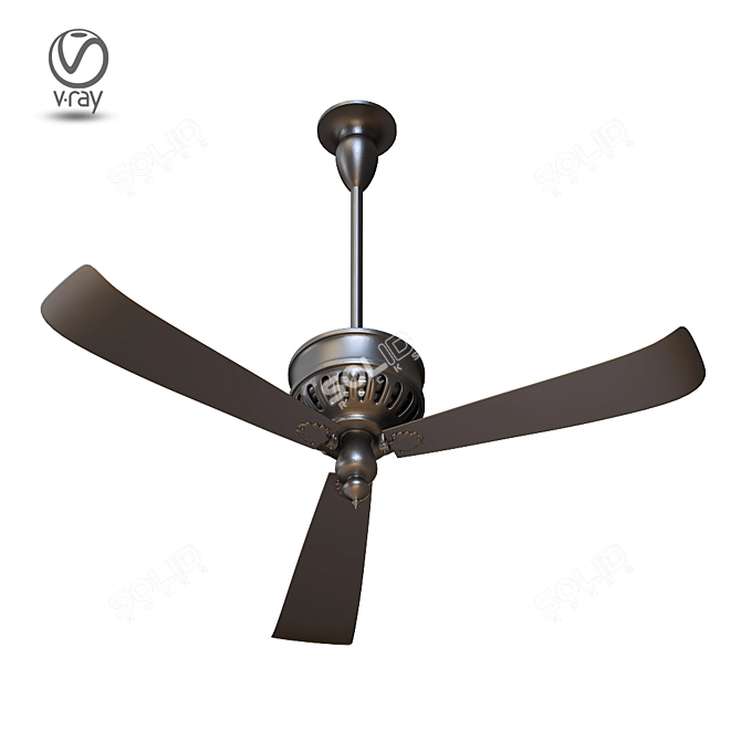 Modern Wood and Metal Ceiling Fan 3D model image 1