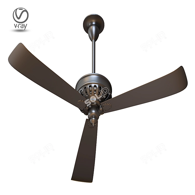 Modern Wood and Metal Ceiling Fan 3D model image 2