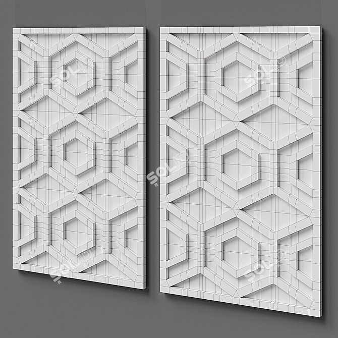 Whitewashed Hexagon Wood Art 3D model image 3