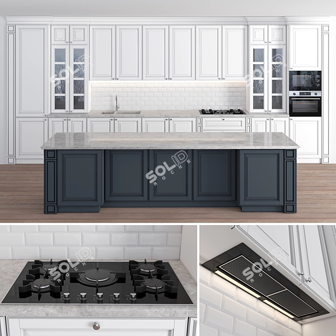 Classic Modular Kitchen 3D model image 1