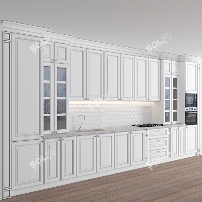 Classic Modular Kitchen 3D model image 4