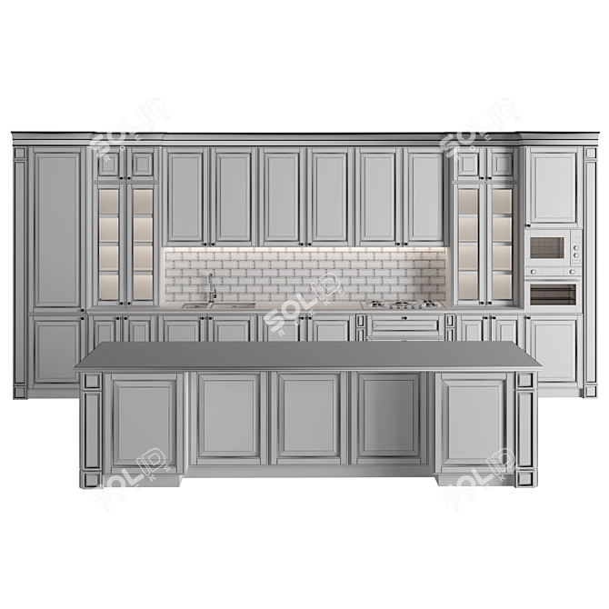 Classic Modular Kitchen 3D model image 5