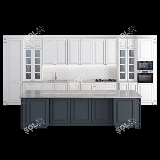 Classic Modular Kitchen 3D model image 6