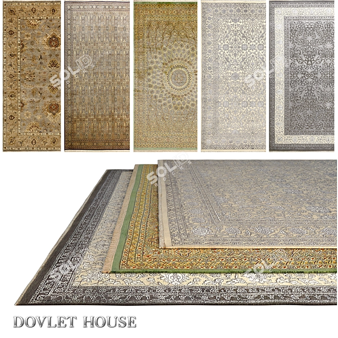 DOVLET HOUSE 5pc Silk & Wool Carpets 3D model image 1