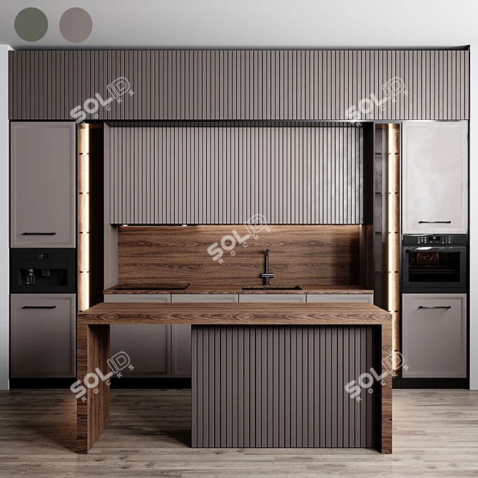 Sleek Modern Kitchen Set 3D model image 1