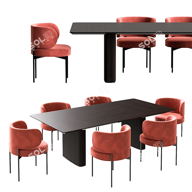 Minimalist Shiro Table & Akiko Chair Set 3D model image 1