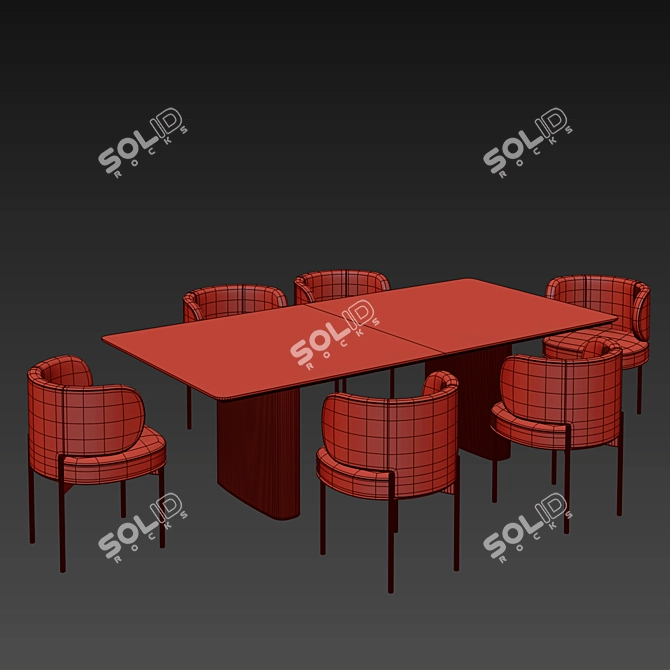 Minimalist Shiro Table & Akiko Chair Set 3D model image 2