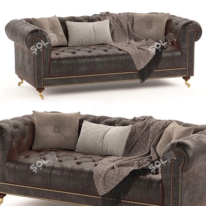 Classic Brown Leather Chesterfield 3D model image 1