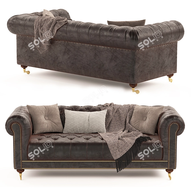 Classic Brown Leather Chesterfield 3D model image 2