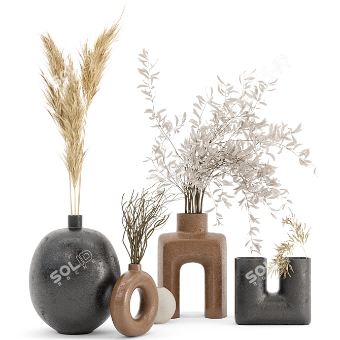 Natural Beauty: Dried Pampas with Concrete Vase 3D model image 1