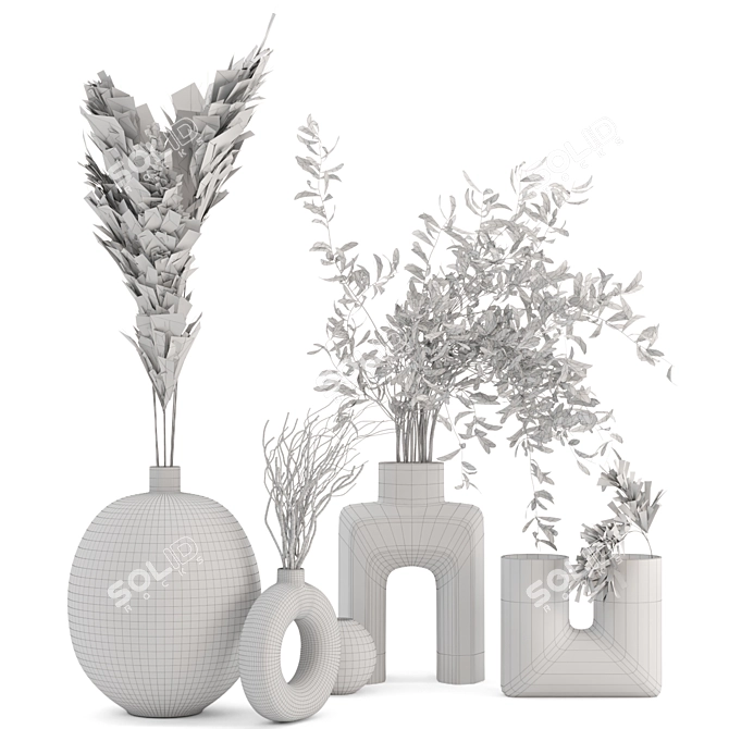 Natural Beauty: Dried Pampas with Concrete Vase 3D model image 6